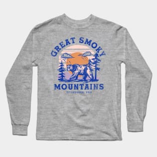 Great Smoky Mountains, Tennessee Vintage Travel Art w/Bear Long Sleeve T-Shirt